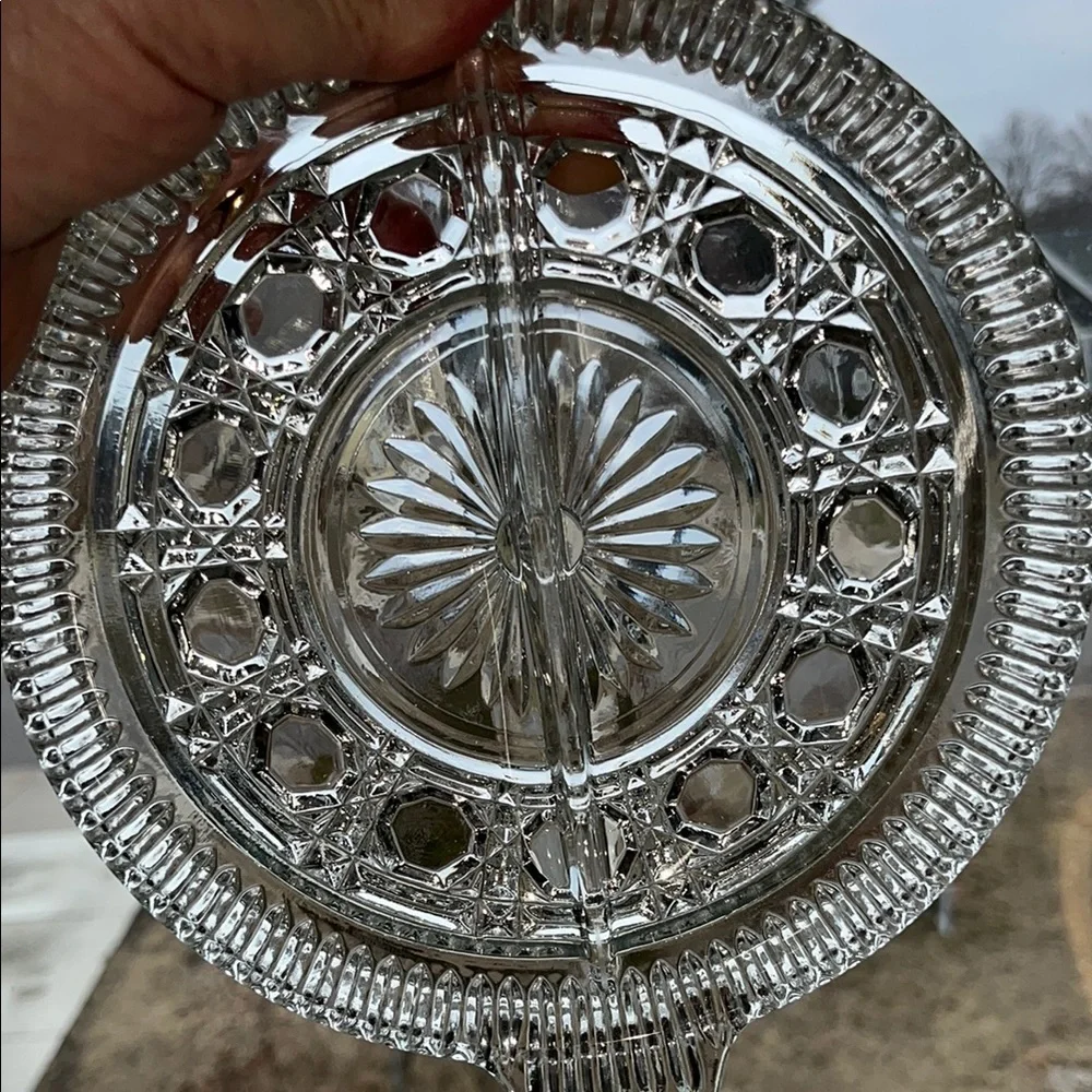 Clear‎ Pressed Glass Divided Side Dish Serving Plate